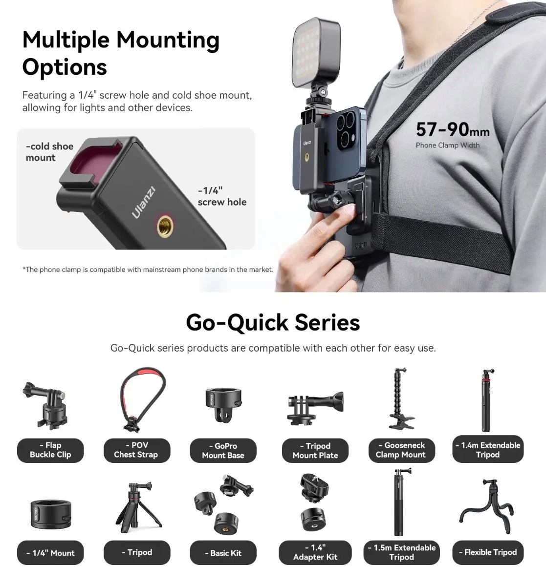 Ulanzi CM028 Go-Quick II Magnetic Chest Mount Harness for GoPro and Phone C021GBB1