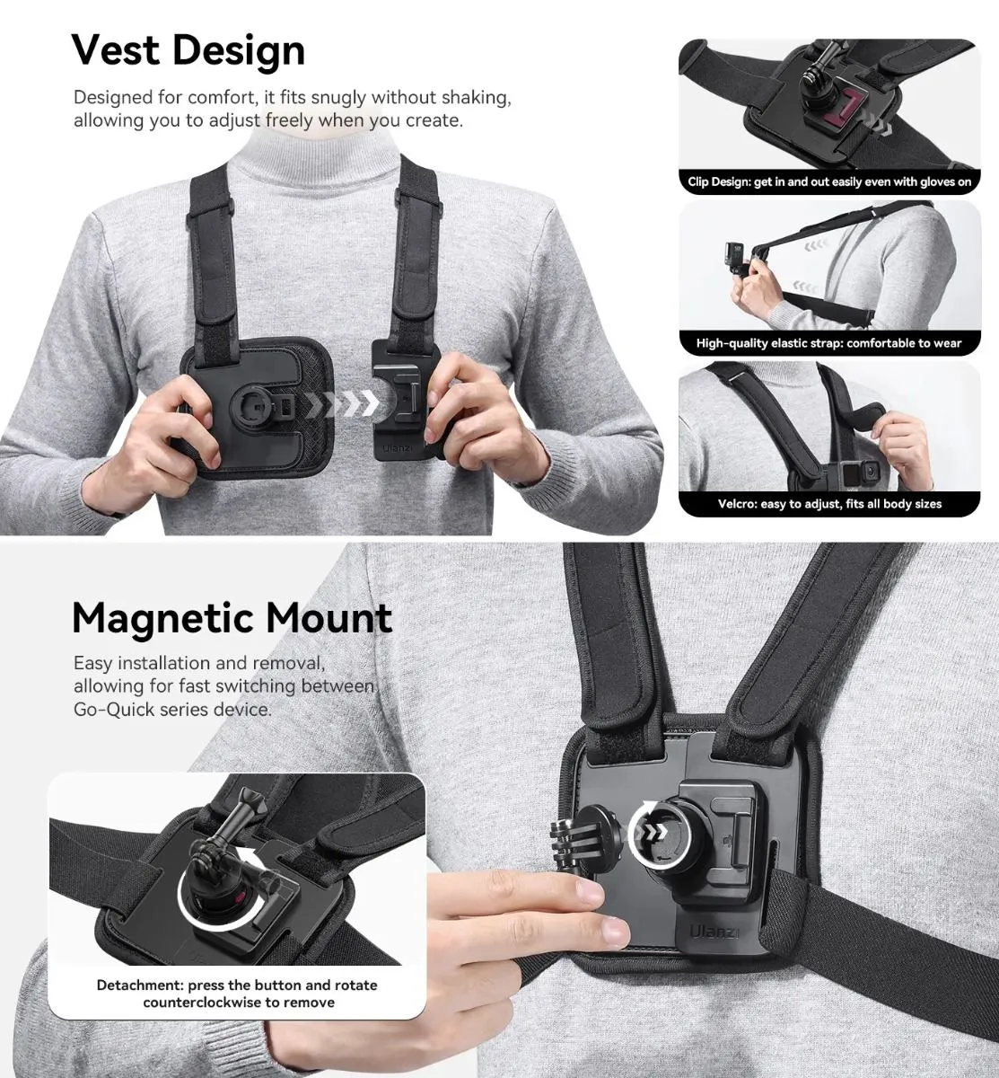 Ulanzi CM028 Go-Quick II Magnetic Chest Mount Harness for GoPro and Phone C021GBB1