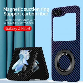 Ultra Thin Matte Carbon Fiber Phone Case With Magnetic Ring For Samsung Galaxy Z Flip 6 5