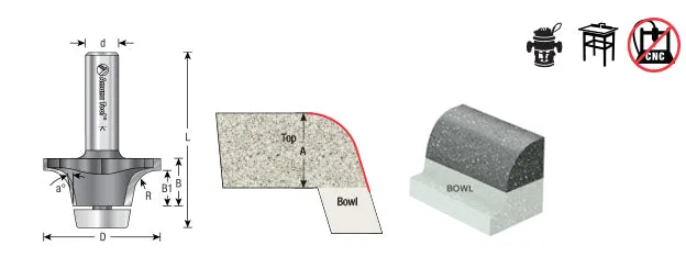 Undermount Bowl Router Bit | Corian 17°x 2 1⁄8 Dia x 1 x 1⁄2" Shank | 57160 | 738685971604