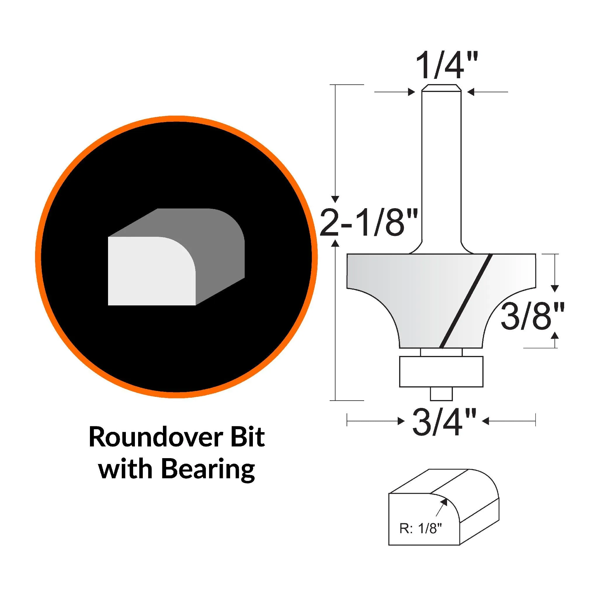 WEN RB601RD 3/4 in. Roundover Carbide-Tipped Router Bit with 1/4 in. Shank