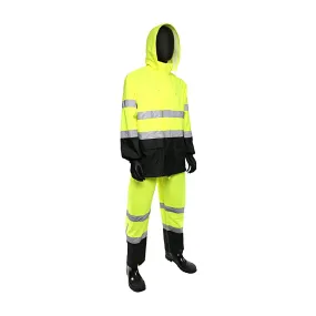 West Chester 4530SE/2XL ANSI Type R Class 3 FR Treated Two-Piece Rain Suit with Black Bottom