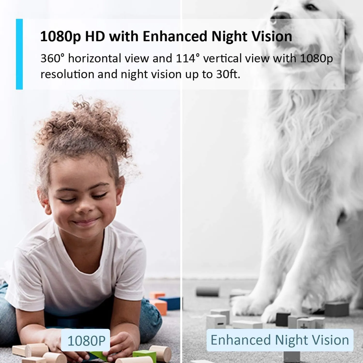 Wifi Camera, Indoor Camera for Security, 1080p Pet Camera, Wireless 360° for Baby Monitor, CCTV, AI Monitor, Smart Motion Detection & Tracking, Night Vision, Works with Alexa & Google Home (TC70)