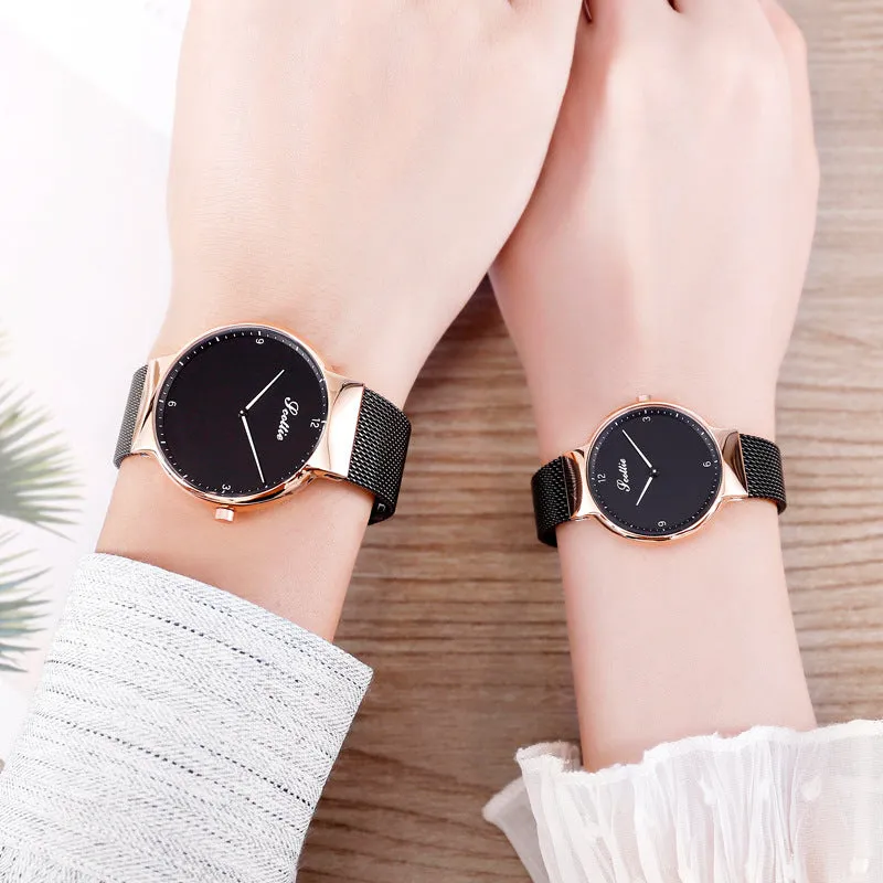 Women's Watch Black gilt dial milan strap simple couple watch