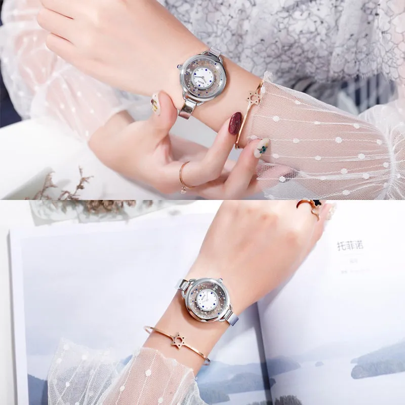 Women's Watch Gypsophila Pattern Hollow large dial stainless steel strap creative watch