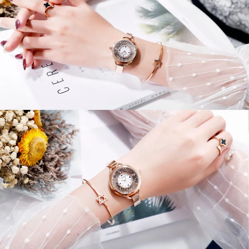 Women's Watch Gypsophila Pattern Hollow large dial stainless steel strap creative watch