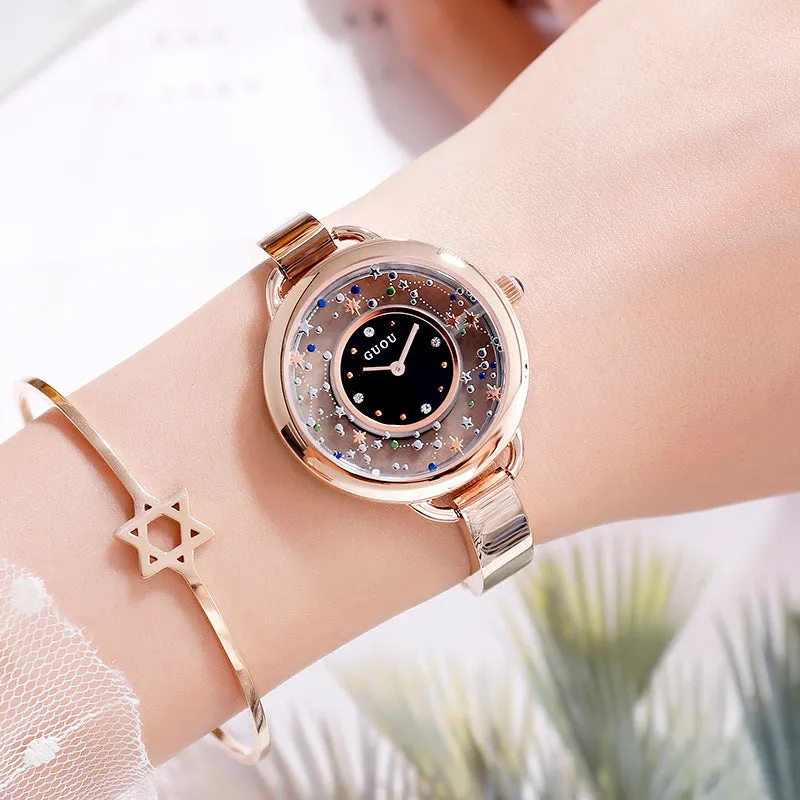 Women's Watch Gypsophila Pattern Hollow large dial stainless steel strap creative watch