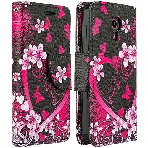 ZTE Ultra Case | ZTE Quest | ZTE Uhura Case, Wrist Strap Magnetic Flip Fold[Kickstand] Pu Leather Wallet Case with ID & Credit Card Slots for ZTE Ultra/Quest/Uhura - Heart Butterflies